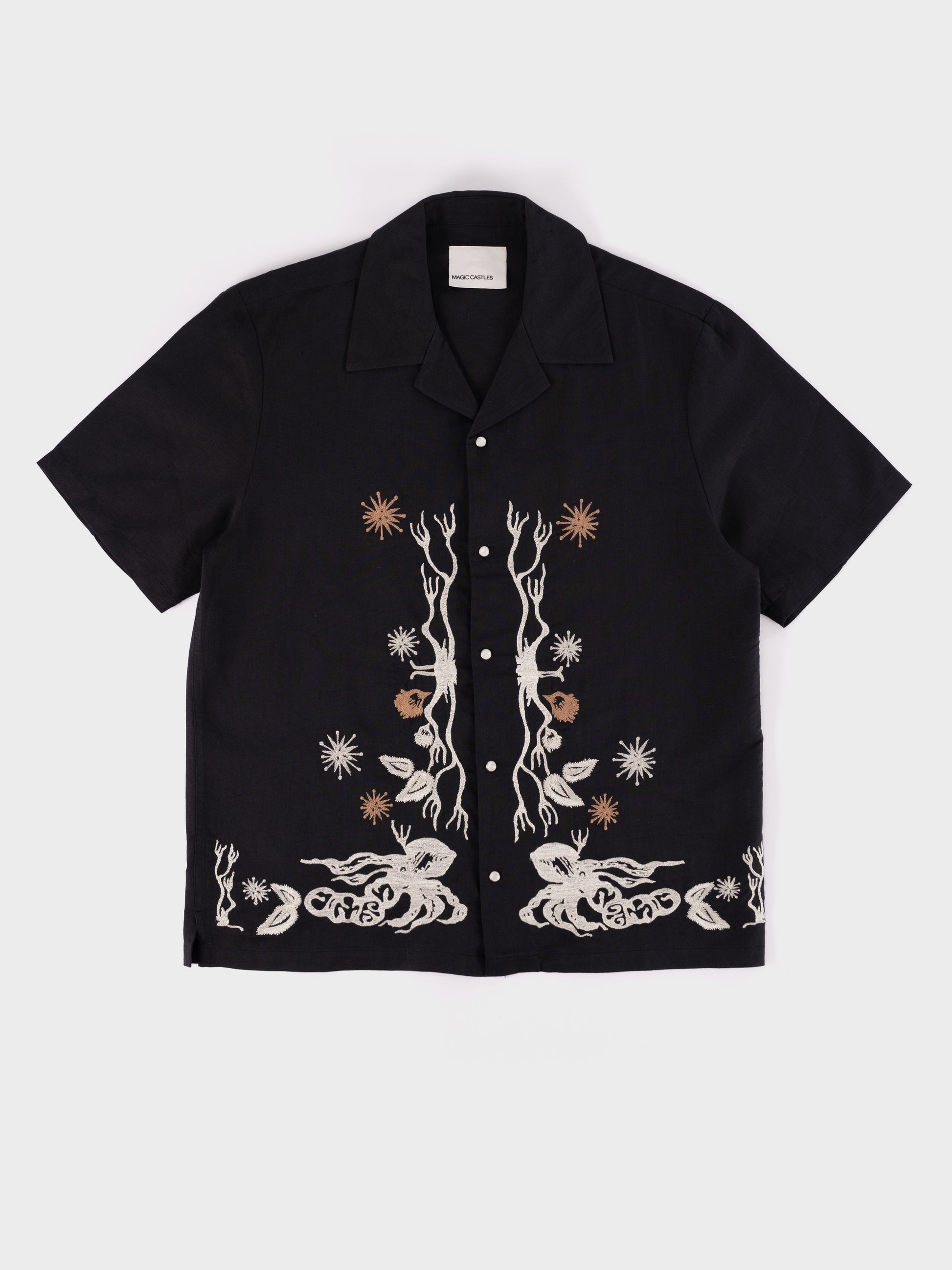 Magic Castles Dancers Embroidered Shirt - Charcoal Linen