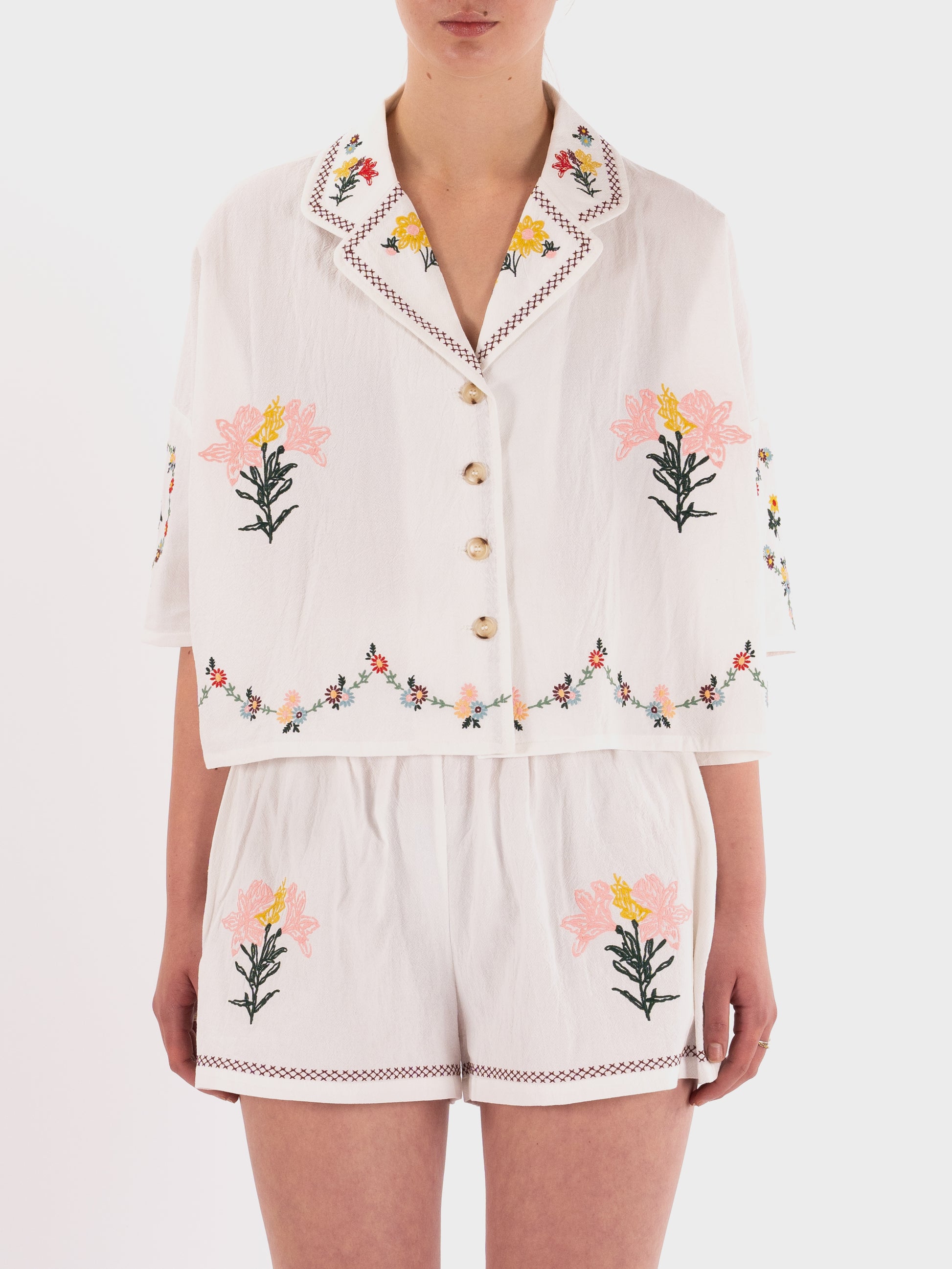 Meadows Penstemon Shirt - Multi Embroidery