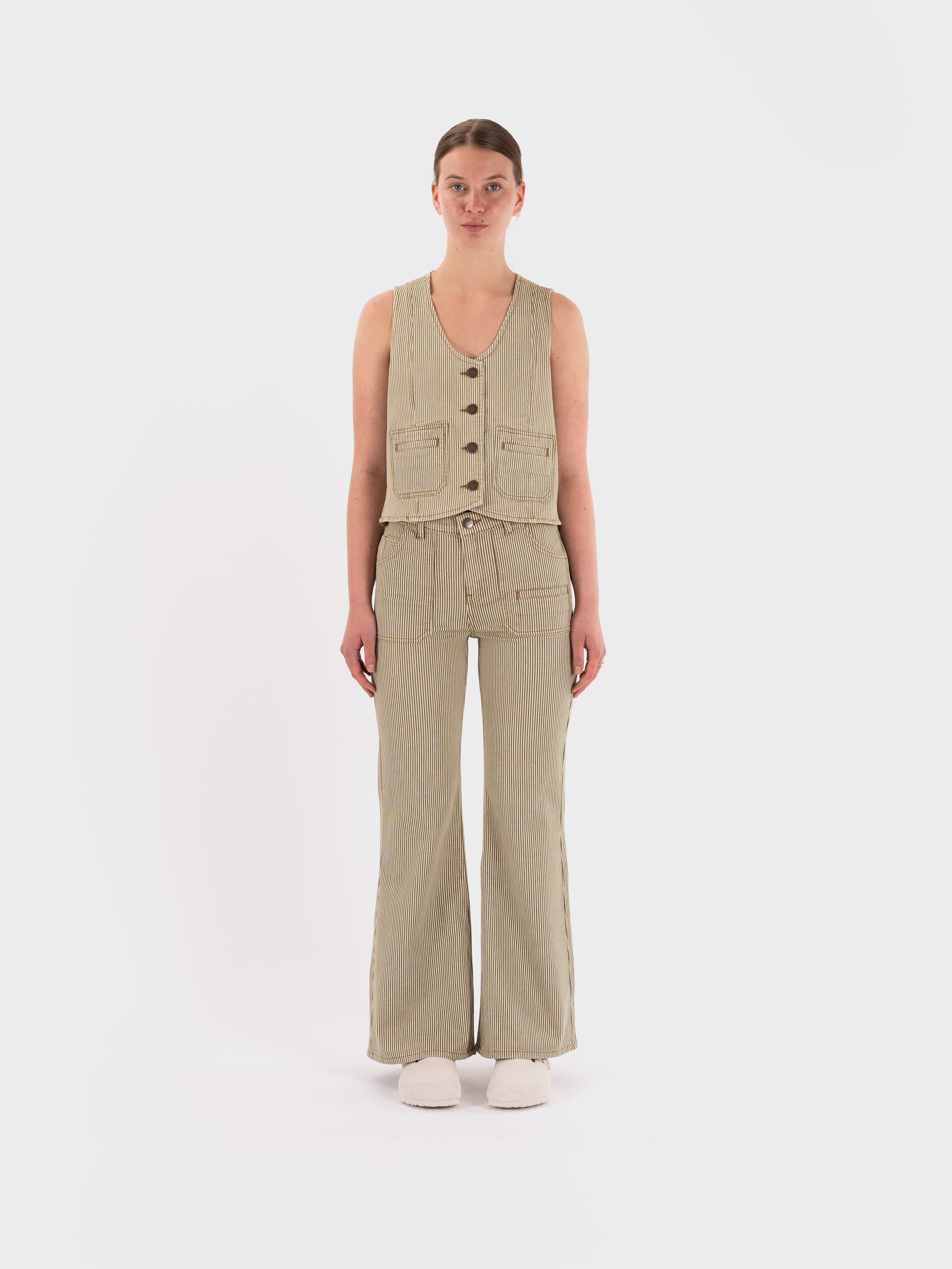 Seventy + Mochi Bea Waistcoat - Khaki Stripe