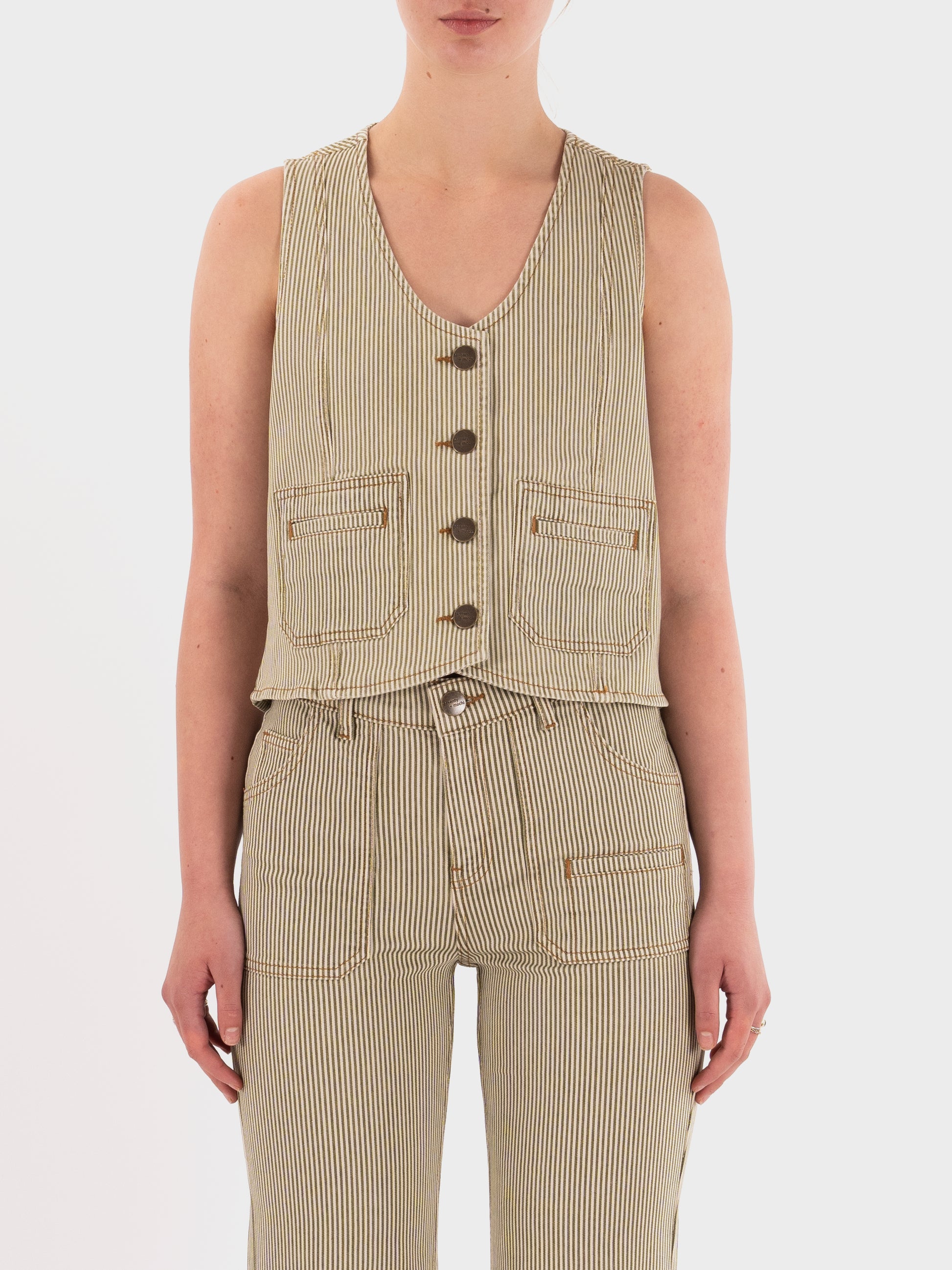 Seventy + Mochi Bea Waistcoat - Khaki Stripe