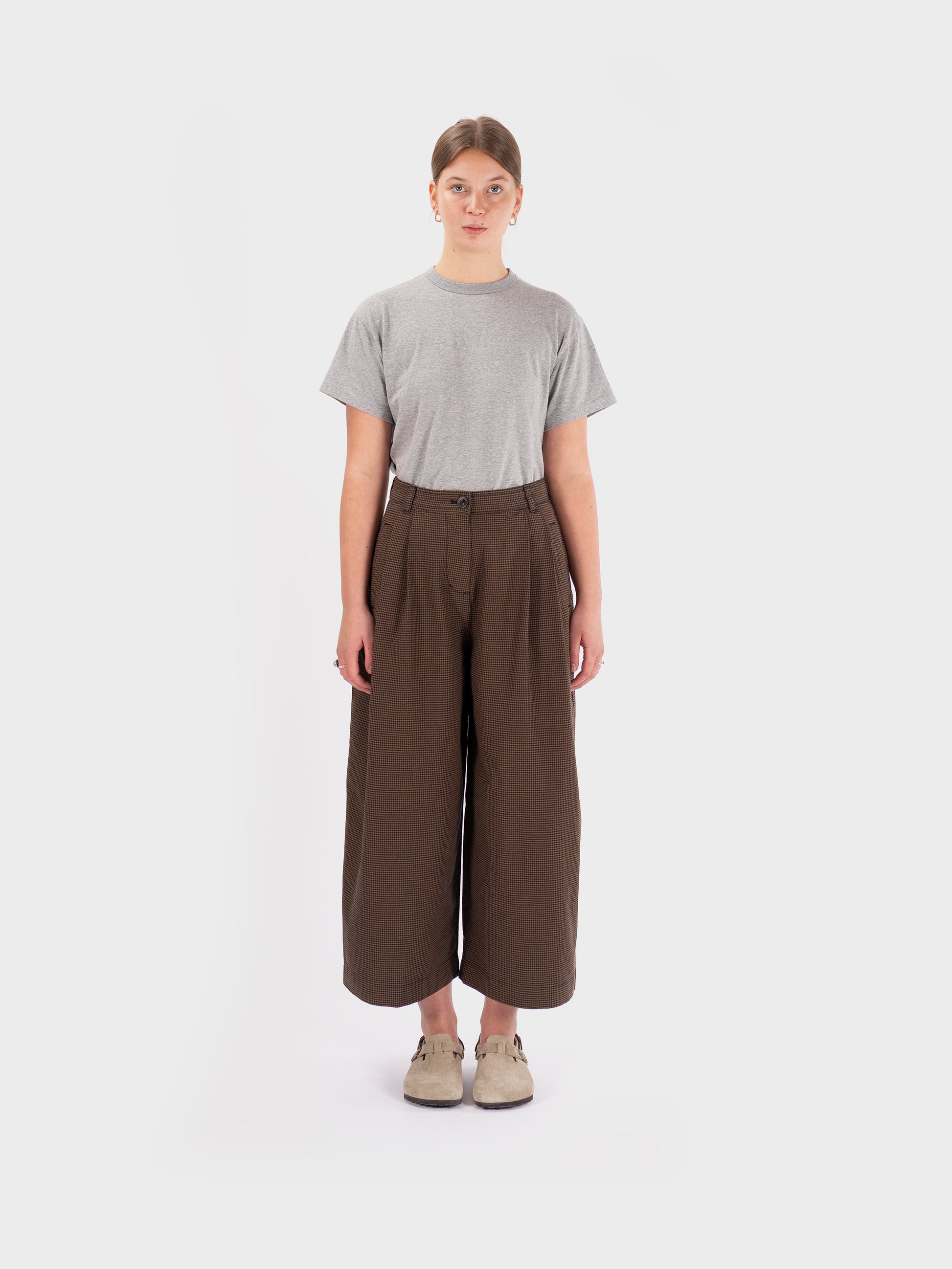 TOAST Birch Gingham Pleat Front Trousers - Burnt Umber