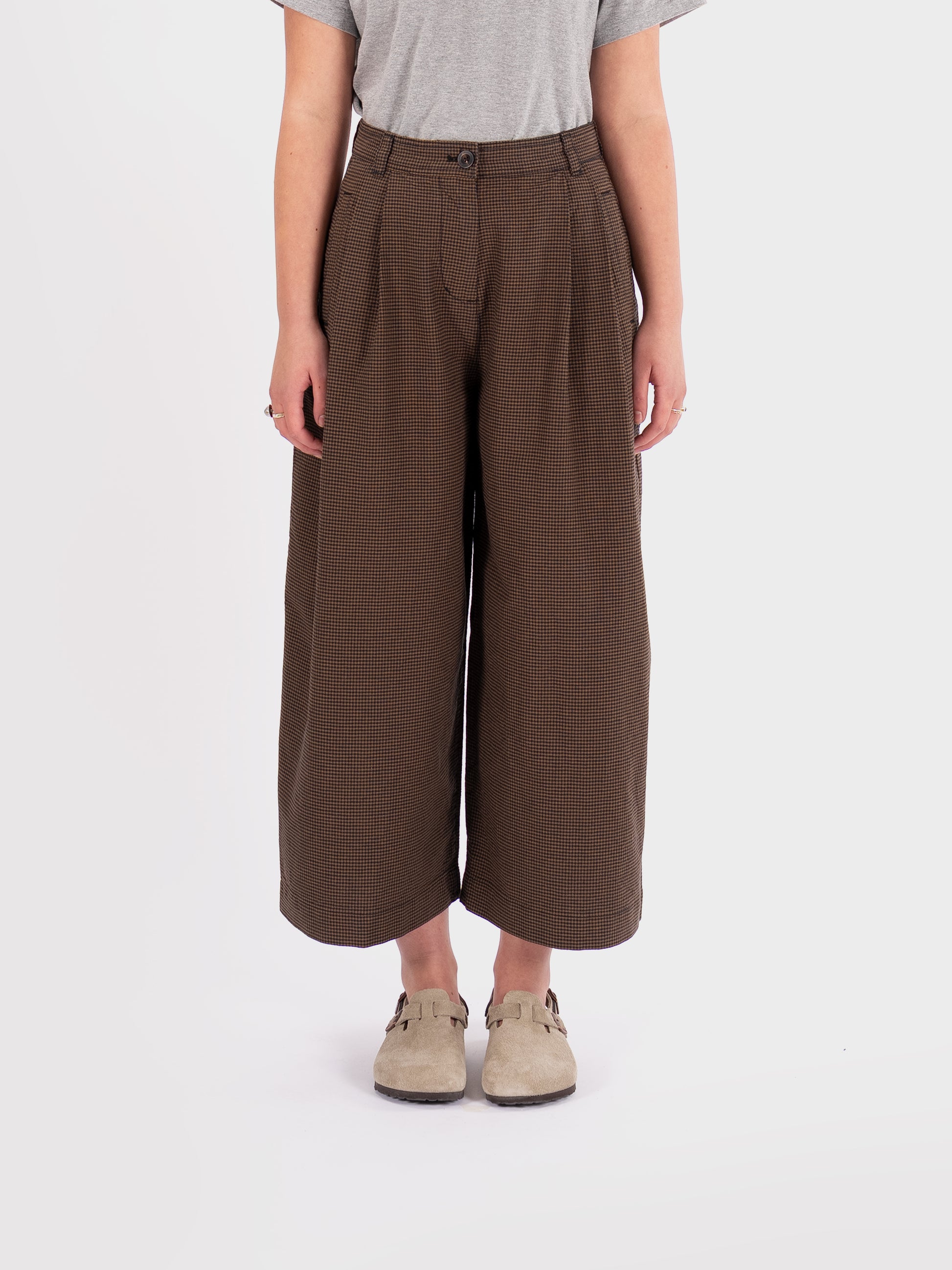 TOAST Birch Gingham Pleat Front Trousers - Burnt Umber