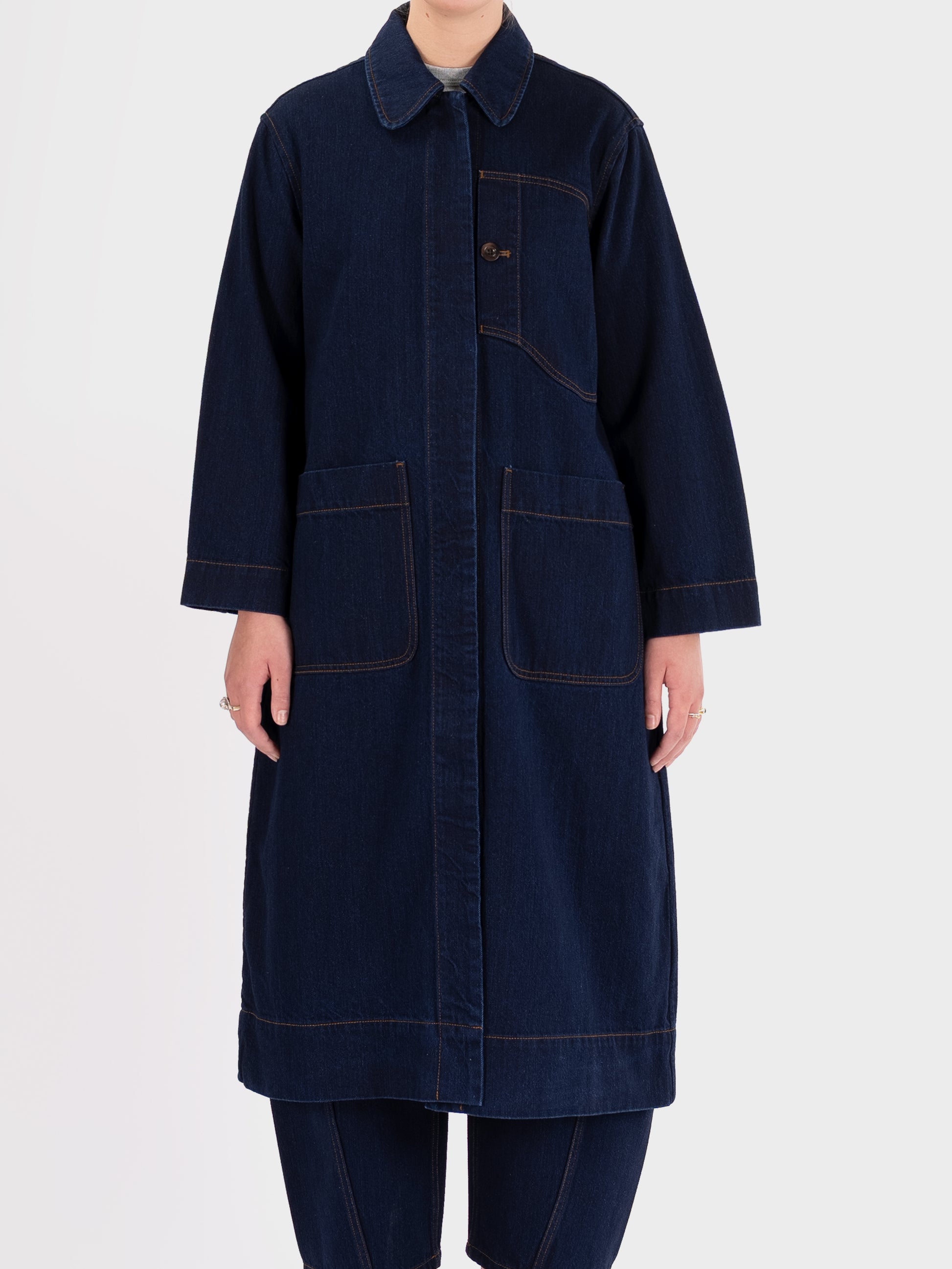 TOAST Patch Pocket Japanese Denim Coat - Indigo