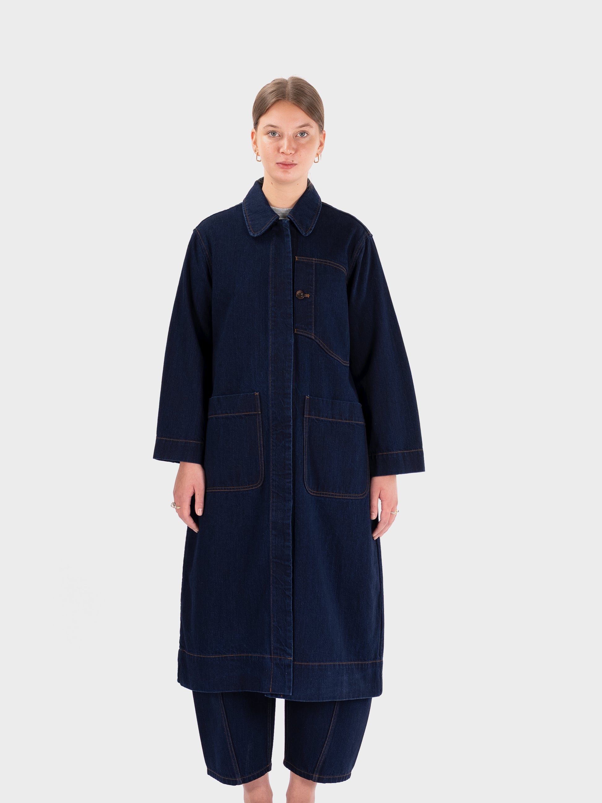 TOAST Patch Pocket Japanese Denim Coat - Indigo