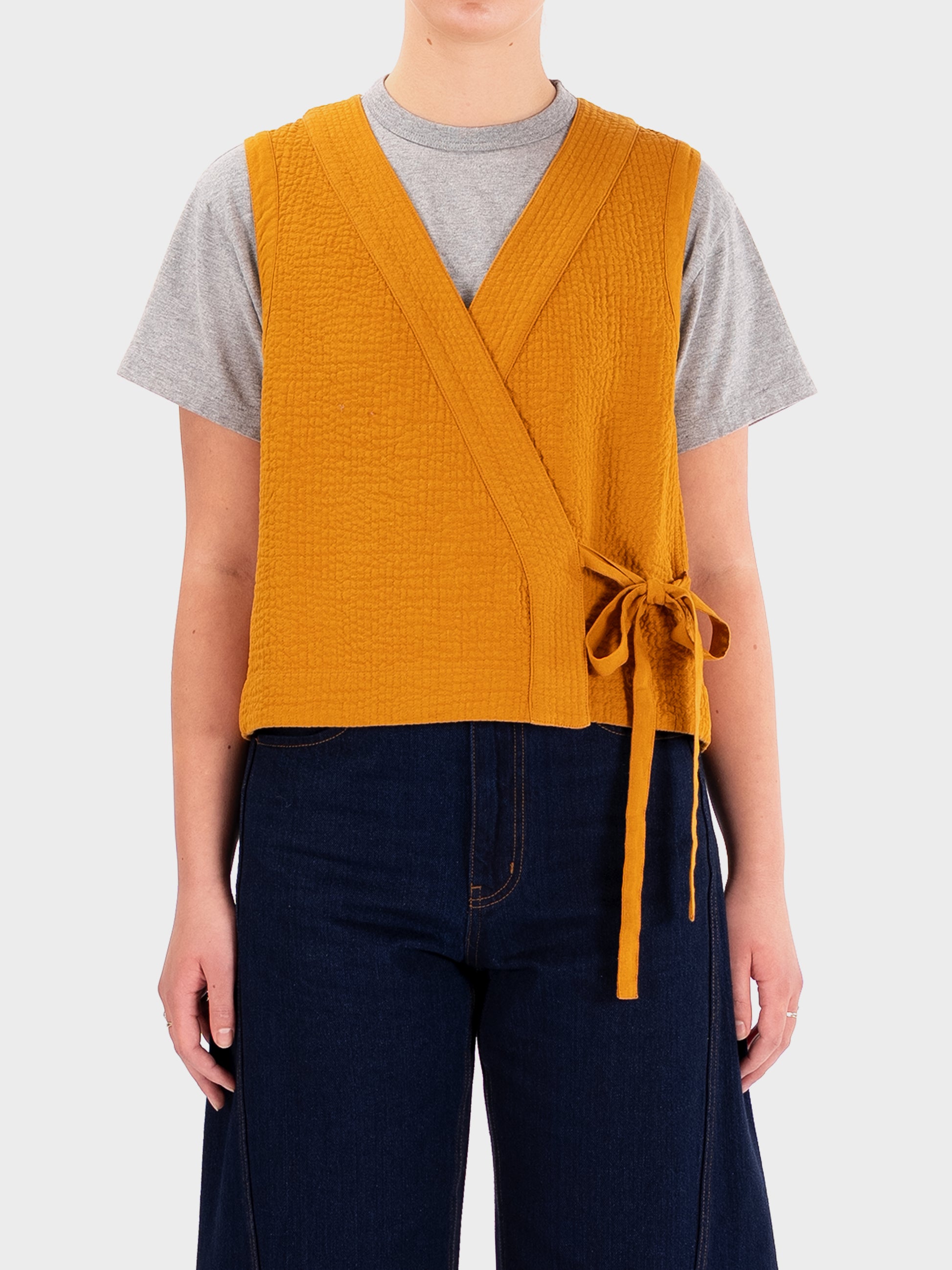 TOAST Quilted Cotton Linen Wrap Vest - Tilia Honey