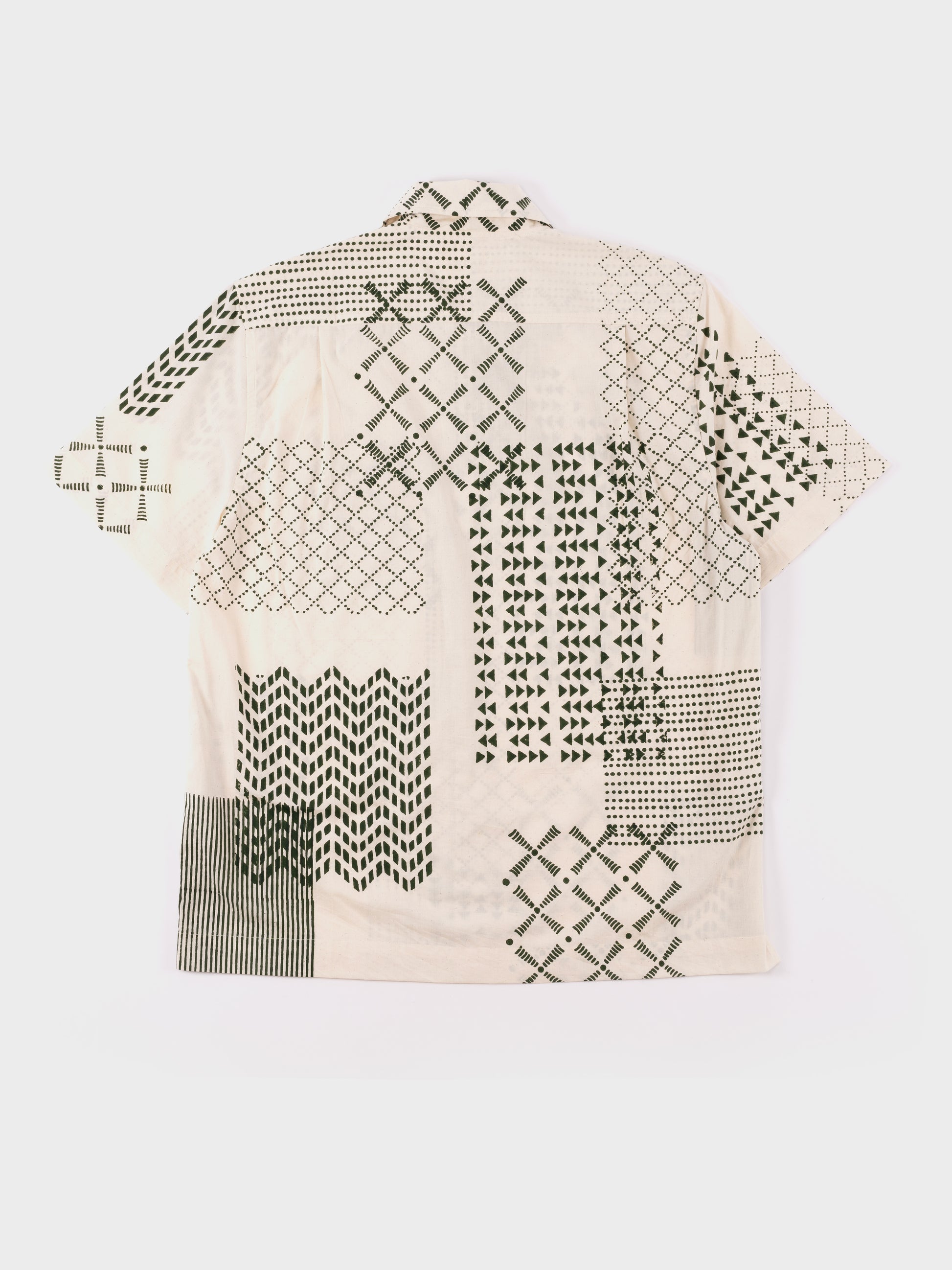 TOAST Patchwork Block Print SS Shirt - Green/Ecru