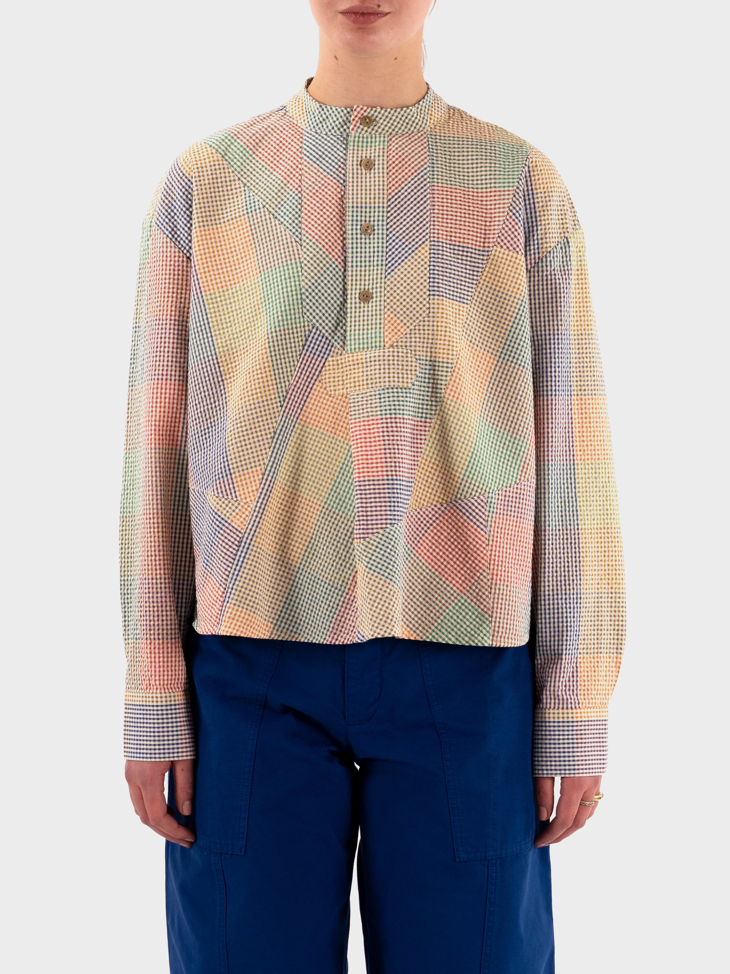 GINGHAM CHECK COMBINATION FRONT LAYER SHIRT – THE SHOP YOHJI