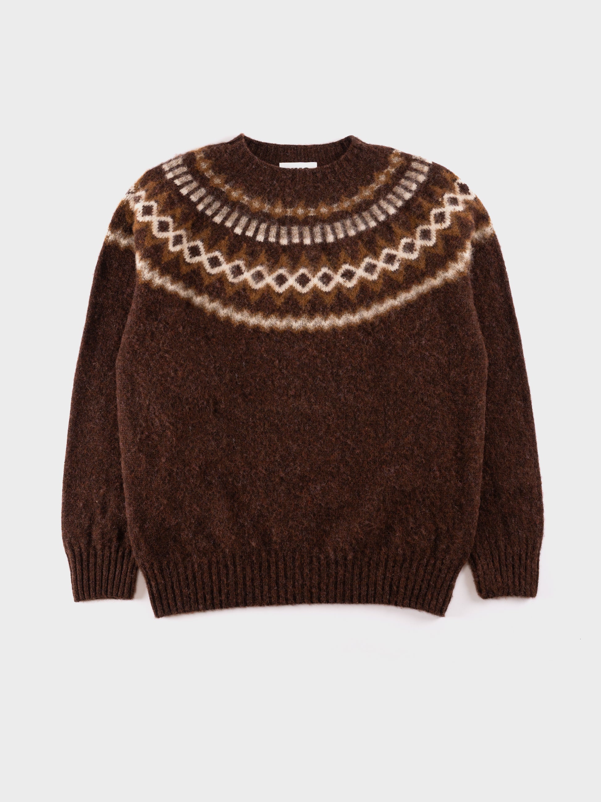 YMC Suedehead Fairisle Knit Crewneck - Brown Multi